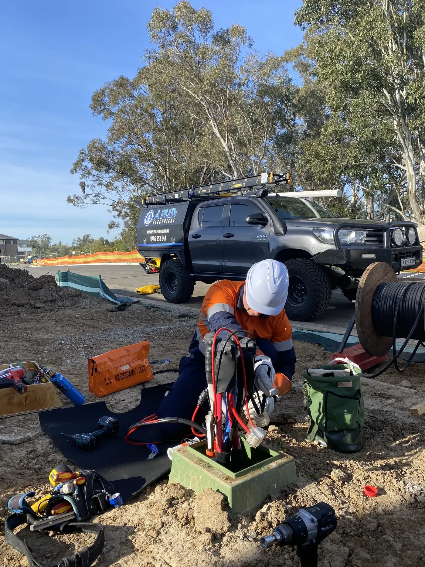 A Plus Electrical crew terminating underground mains at a new estate