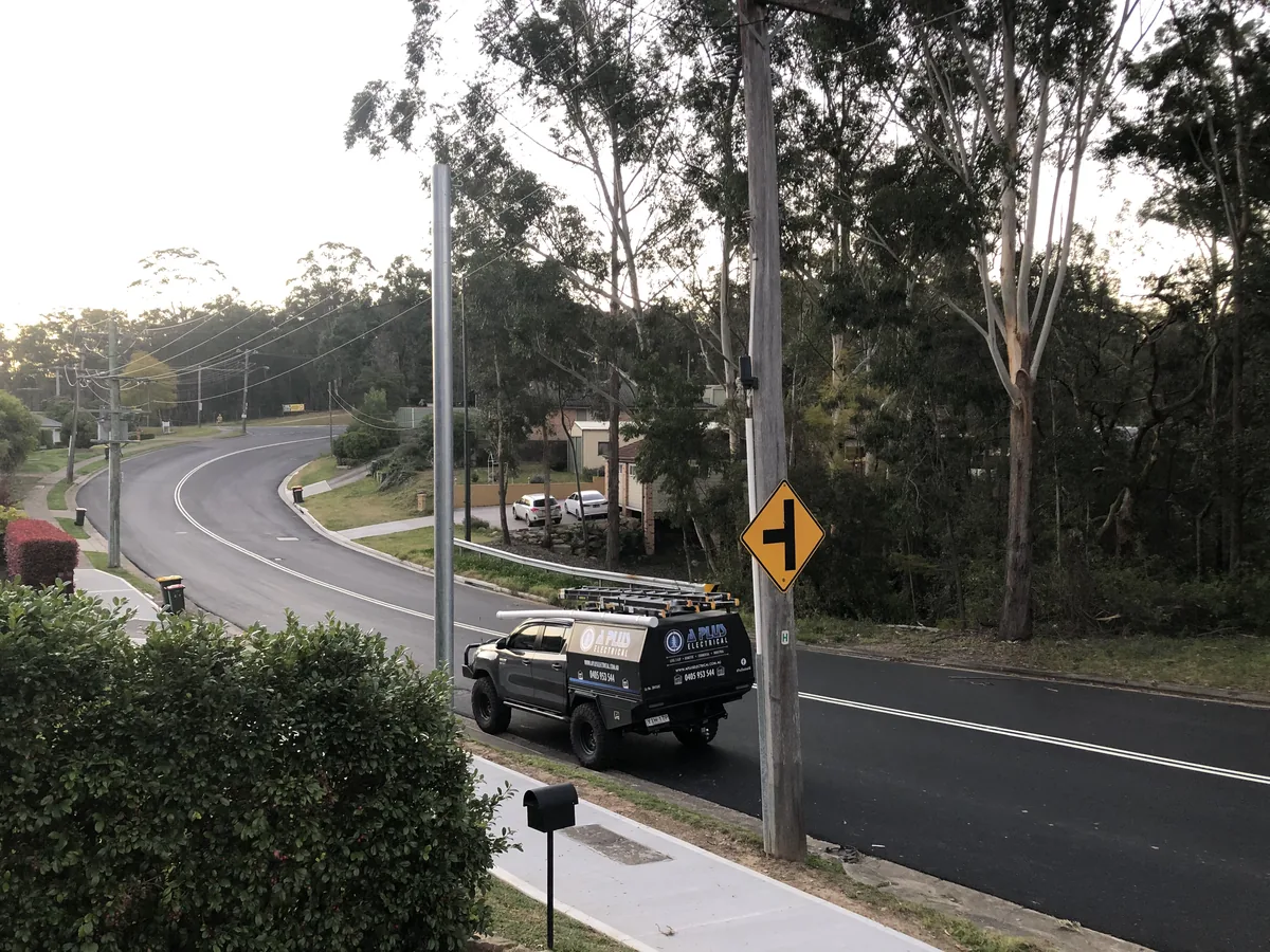 New street lighting pole installed on an estate road