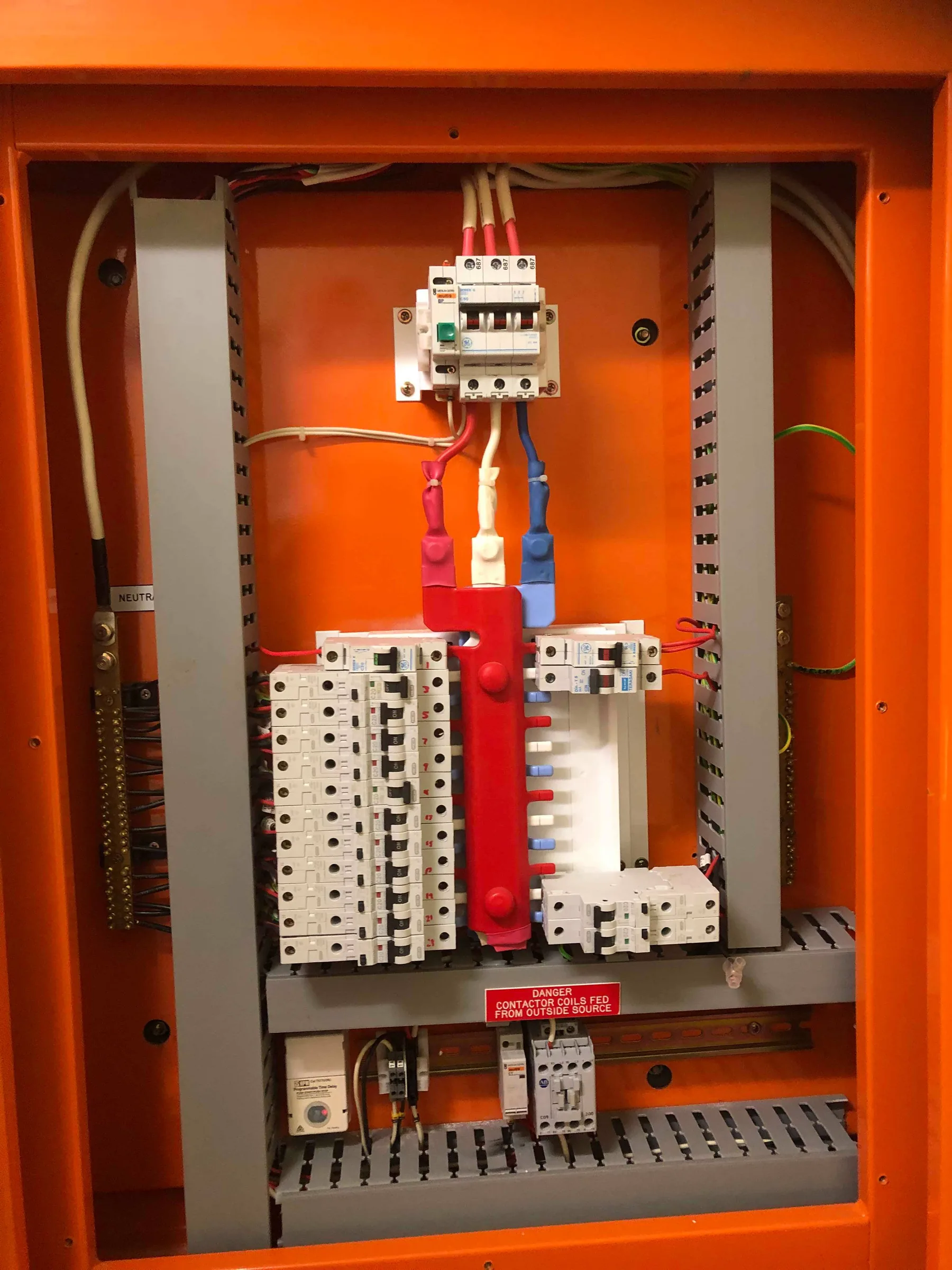 Three phase switchboard with main isolator and RCD protection